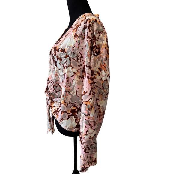 NEW OPEN EDIT NORDSTROM Women's Pink Painted Floral Print Cropped Blouse Size 2X - Picture 3 of 7